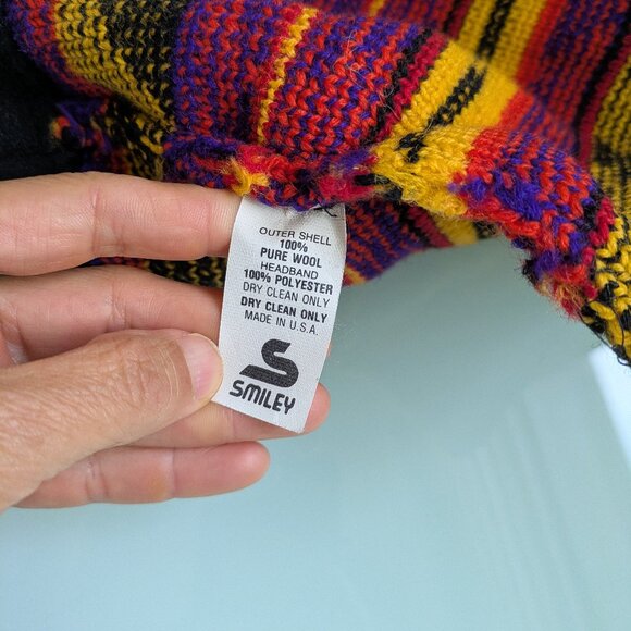Smiley Wool Hat – Made in USA, Color Pattern Design, Used Good Condition - Picture 4 of 7